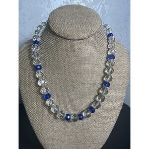Crystal & Blue Bead Necklace With Decorative Clasp